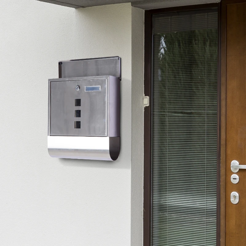 HOMCOM Buzón Exterior de Acero Inoxidable para Cartas Correo Postal