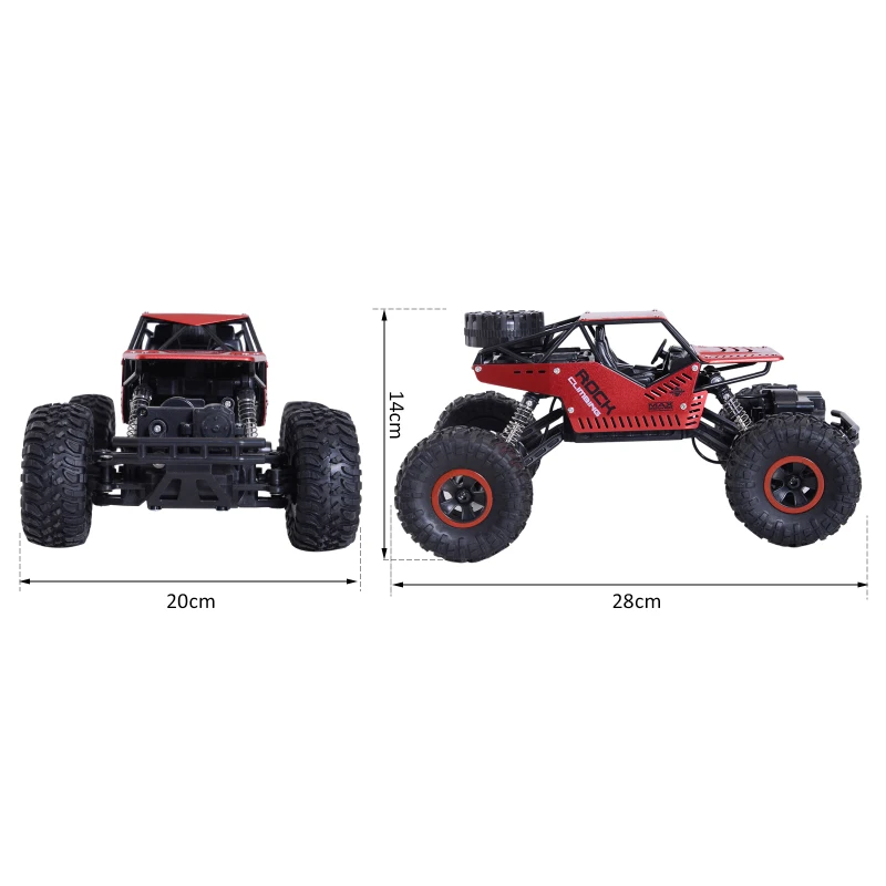RC Coche Crawler Todoterreno 4x4 2.4GHz Coche Teledirigido Juguete Radiocontrol 1:16 20km/h para Niños +3 Años Rojo