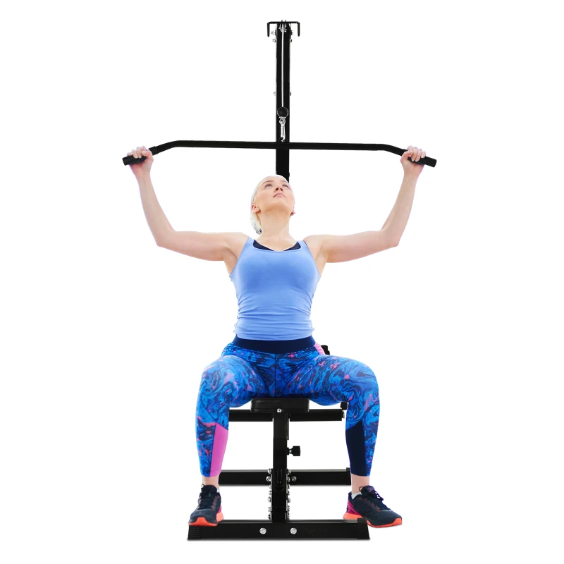 HOMCOM Máquina de Musculación Estación de Entrenamiento con Polea y Asiento Regulable para Gimnasio Hogar Oficina 103x120x180cm Negro
