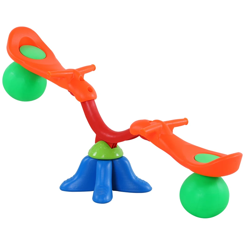 Columpio Balancín Sube y Baja Giratorio 360° para Exteriores 126x39.5x66 cm Carga 25kg Cada Asiento Naranja Verde Azul