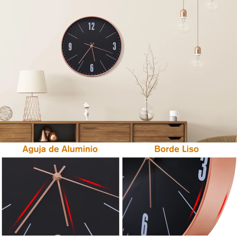 HOMCOM Reloj de Pared Silencioso y Moderno 30x30x4.5cm Decorativa Acrílico Resistente y Marco Plástico