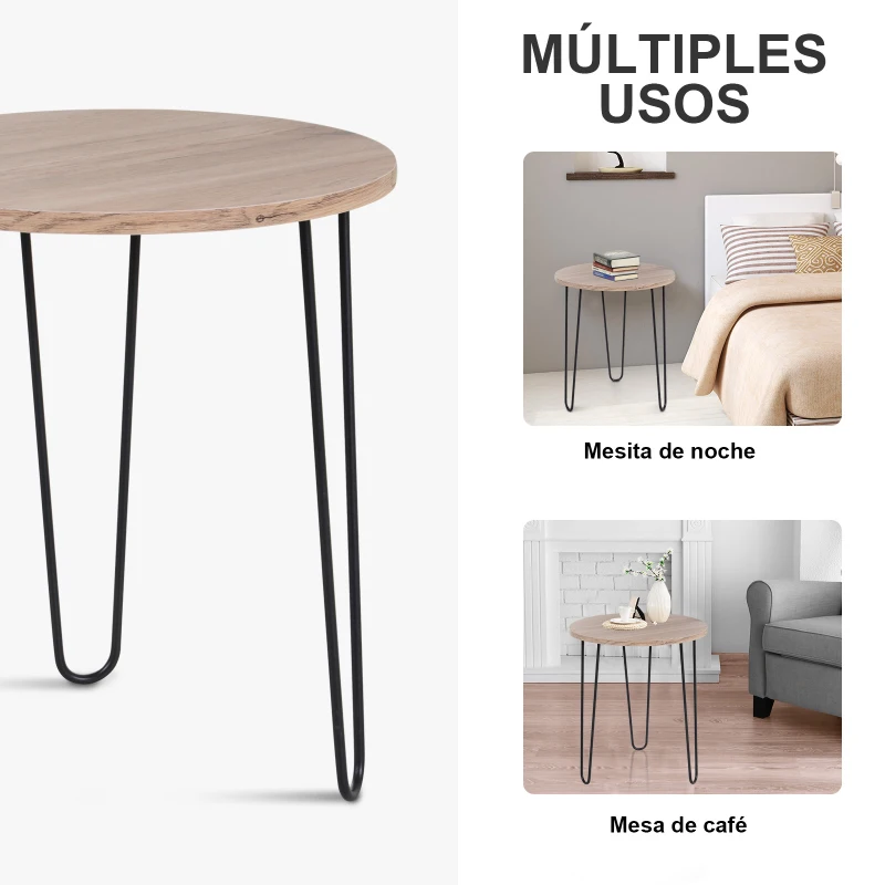 Mesa Auxiliar Redonda Mesita de Centro o Mesita de Noche Moderna Estilo Minimalista con Patas Metálicas Diseño Triangular Ф39 x 45 cm