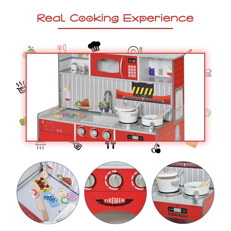 HOMCOM Kids Pretend Play MDF Kitchen Set Red