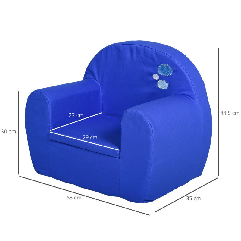 HOMCOM Sillón para Niños Mayores de 12 Meses Sofá Infantil de Bebé con Reposabrazos Cubierta de Algodón Hecho con Esponja 53x35x44,5 cm Azul