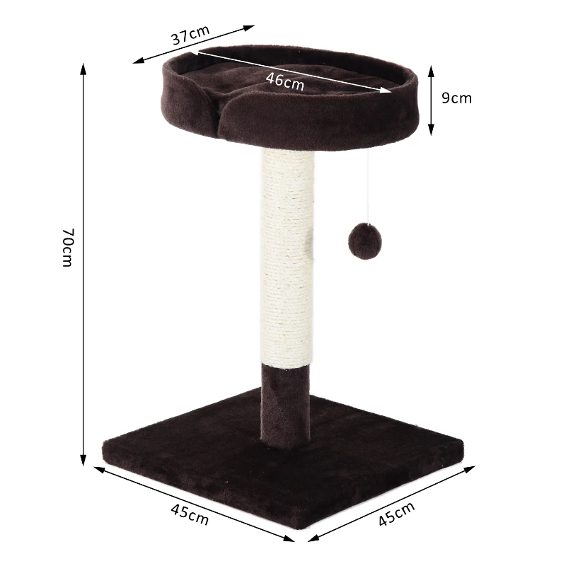 PawHut Rascador Gato 45x45x70cm Centro de Juego Arbol Gatos Cama Poste Arañar Juguetes