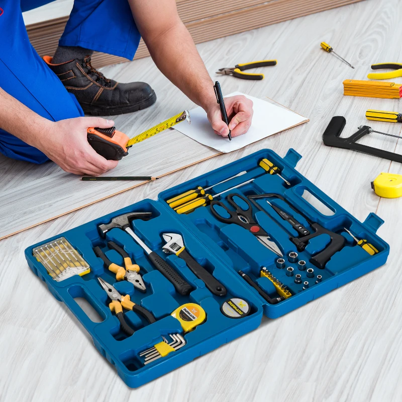 DURHAND Juego de Herramientas 44 Piezas Caja Maletín de Herramientas para Reparación Profesional Hogar Metal Azul