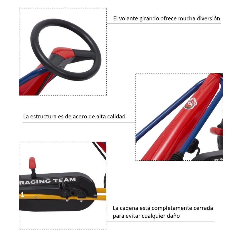 HOMCOM Go Kart Coche de Pedales Racing Deportivo para Niños 3-6 Años con Asiento Ajustable Embrague y Freno 96x68x56cm Acero Negro