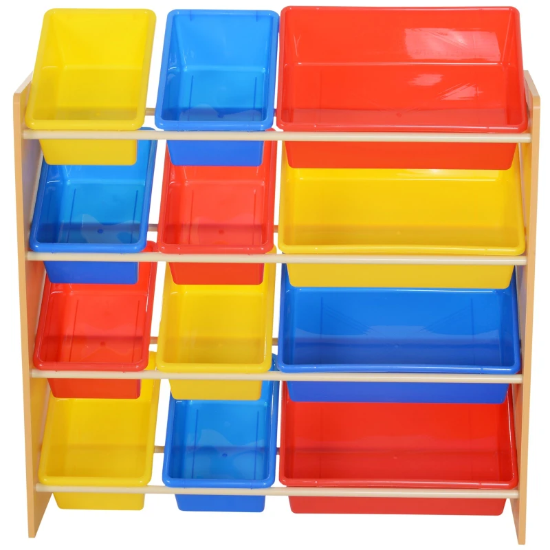 HOMCOM Estantería Organizador para Juguetes Libros Estante de Almacenamiento Habitación Infantil de 3 Niveles 12 Cajas 86x26.5x78cm