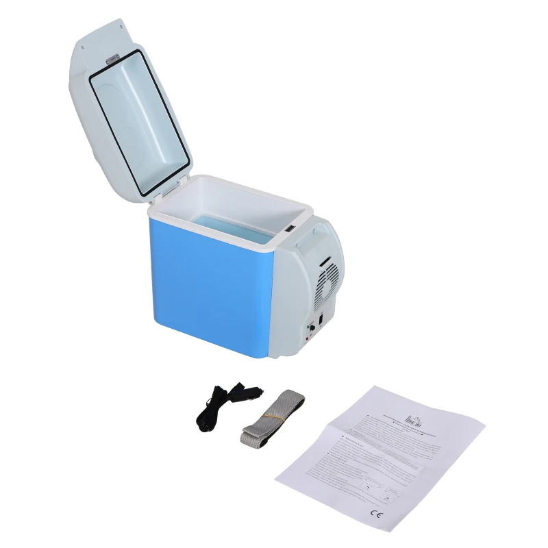 HOMCOM Nevera Termoeléctrica Portátil 7.5L de Coche Mini Nevera Eléctrica con 2 Funciones para Enfriar para Interior y Exterior Azul y Gris