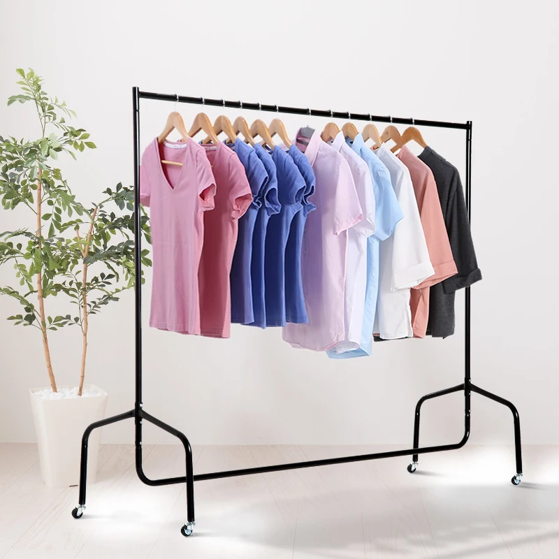 HOMCOM Colgador de ropa Perchero de Pie Organizador Armarios con Ruedas  Ideal para ropa, perchas y abrigos 180x60x170 cm Hierro Negro