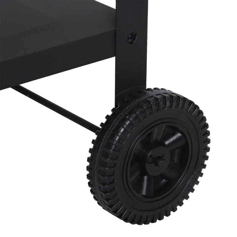 Outsunny Barbacoa de Carbón BBQ Vegetal Altura de Parrillas Ajustables Parrillas Asador de Jardín Exterior con Ruedas Facil Mover Estantes de Madera para Picnic Acampada 138x52.5x101cm