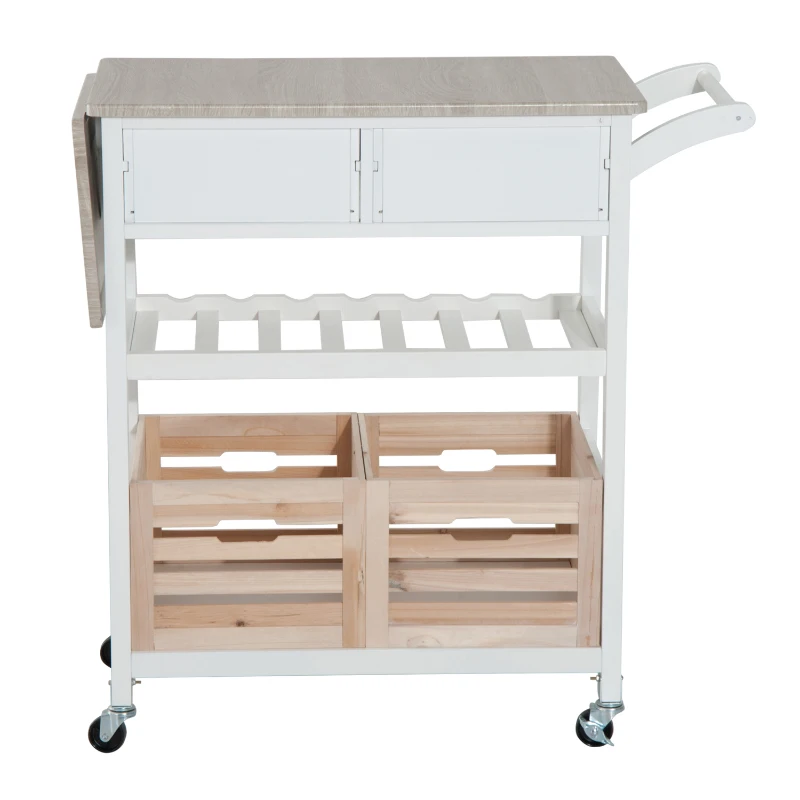 HOMCOM Carro de Cocina Carrito de Servir Carrito Auxiliar con Botellero con Tablero Extensible Botellero Cestas Extraíble 70x40x86cm Madera