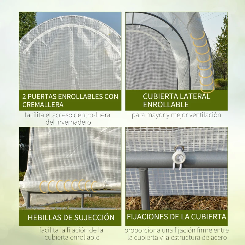 Outsunny Invernadero de Jardín 240x180x195 cm Caseta Tipo Túnel para Cultivo de Plantas Verduras con 2 Puertas Enrollables Acero Verde