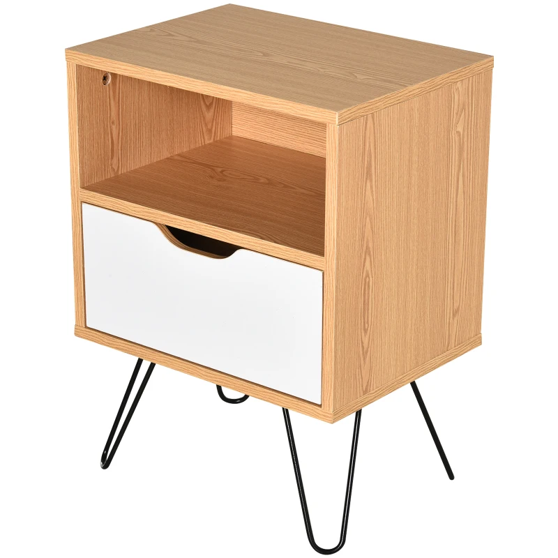 HOMCOM Mesita de Noche con Pies Elevados Cajón y Estante Color Madera Natural 40x30x51 cm