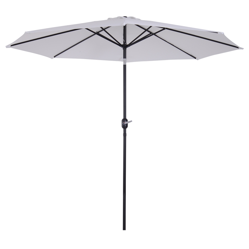 Outsunny Sombrilla de Jardín Ø295x250 cm con Manivela Parasol Exterior con Mecanismo de Inclinación y Poste Desmontable de Metal para Terraza Piscina Patio Blanco