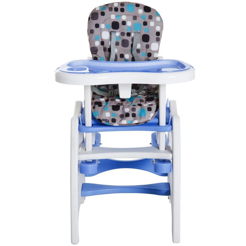 HOMCOM Trona para Bebé Multifuncional Convertible en Silla Mecedora y Silla+Mesa con Cinturón de Seguridad (Blanco y Azul)