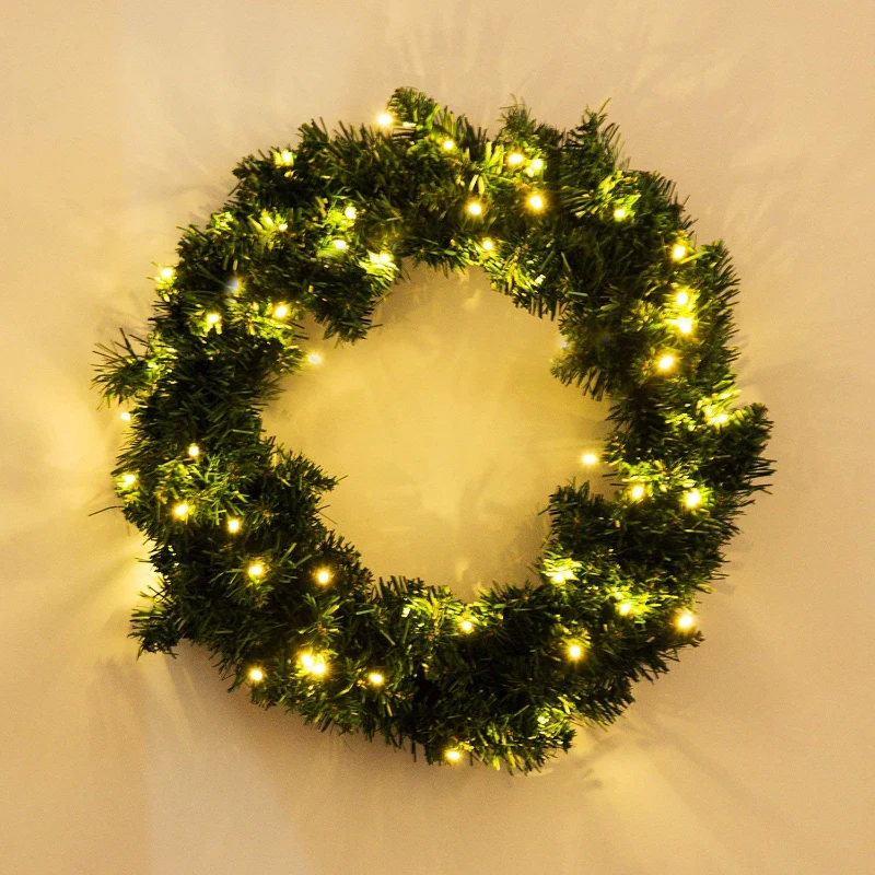 HOMCOM Corona de Navidad Guirnalda Decorativa de Navidad 50 Luces LED Blanco Cálido Φ55cm para Puerta Ventana o Árbol de Navidad