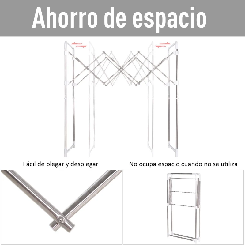 HOMCOM Tendedero Extensible y Plegable Tipo Acordeón con 7 Barras Colgantes y 2 Barras Laterales 76x133x16.5-110cm