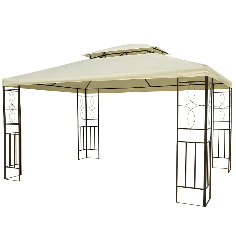 Outsunny Carpa Gazebo 3x4x2.65m Cenador para Terraza Jardín o Patio de Acero y Tela de Poliéster - Color Crema
