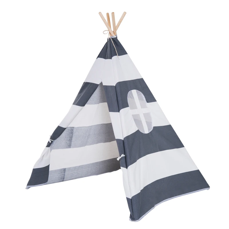 HOMCOM Tienda de Campaña de Niños Tienda India Tipi Infantil Juego de Carpa Teepee con Puerta y Ventana para Hogar y Exterior 110x110x150cm Lona de Algodón y Madera de Pino