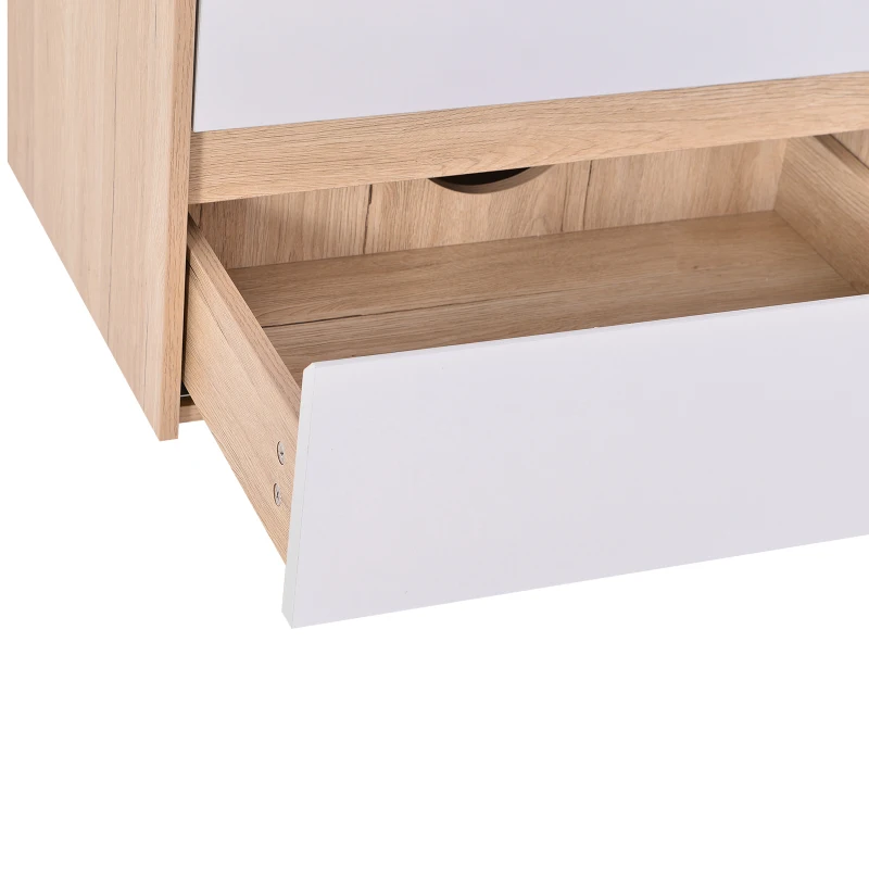 Conjunto Mueble de Baño Incluye Mueble Lavabo 2 Cajones Lavamanos de Cerámica Espejo a Juego Estilo Moderno Colgar a La Pared Color Roble Blanco Plateado Medida del Mueble  59x45x48cm