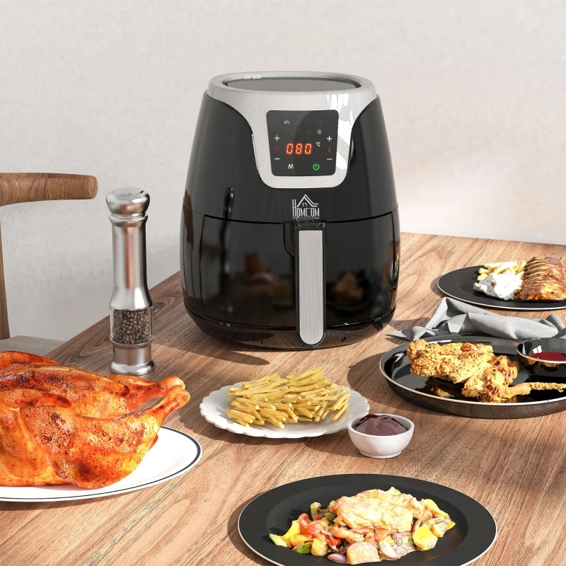 HOMCOM Freidora sin Aceite 3.5 L Freidora de Aire Inteligente 1500W con Pantalla LED Táctil 7 Programas Temporizador Temperatura Ajustable y Apagado Automático 34,4x28,1x30,6 cm Negro
