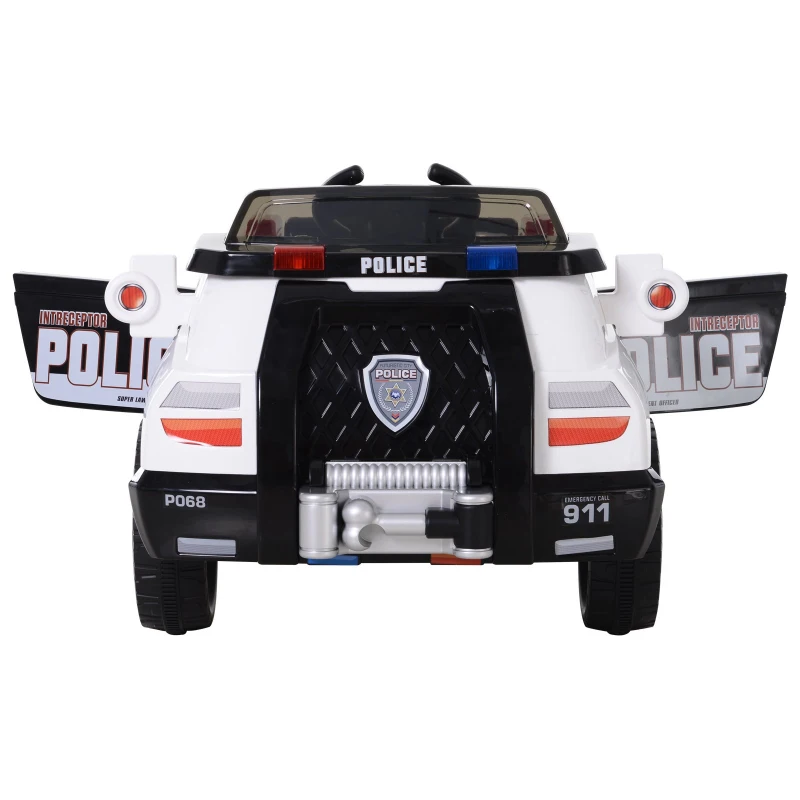 HOMCOM Coche de Policía Eléctrico para Niño con Mando a Distancia Vehículo de Policía con Música y Luces Doble Apertura de Puerta Batería 6V Carga 30kg 106.5x66x52.6cm 3 Años+