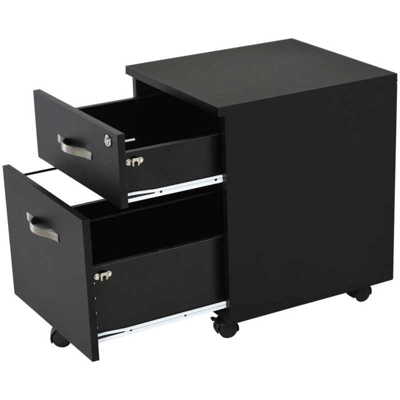 HOMCOM Gabinete de Archivos Móvil con 2 Cajones Armario para Oficina Estudio Ruedas con Frenos Llave Riel Colgante 40x45,5x52,5cm