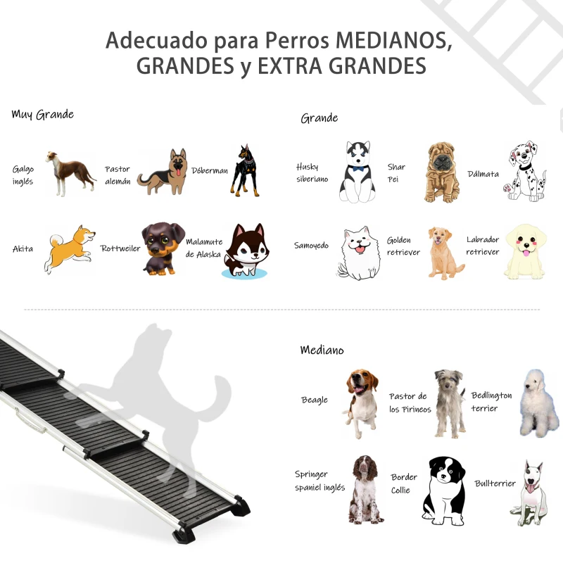 PawHut Rampa para Mascotas Plegable de Aleación de Aluminio con Superficie Antideslizante Rieles Laterales y Asa Fácil Transporte Carga Máx. 100 kg 159x42x11,5 cm Negro