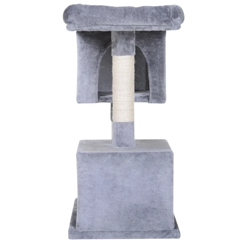 PawHut Árbol Rascador para Gatos Centro de Actividades para Mascotas con 2 Cajas Plataforma Cubierto de Felpa Suave Postes de Sisal Ecológico 60x40x86 cm Gris