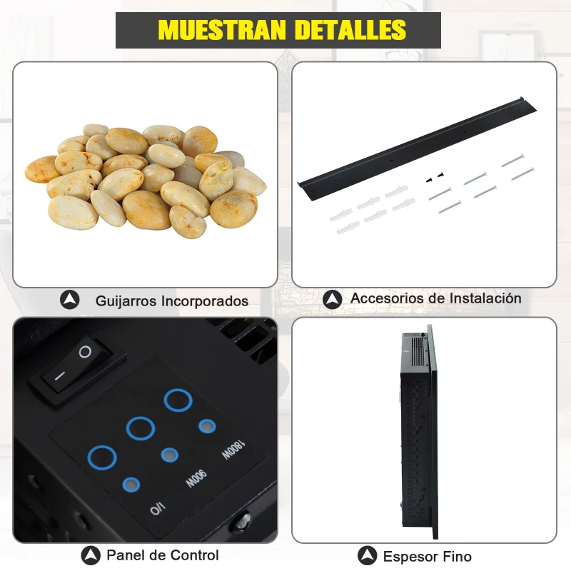 HOMCOM Chimenea Eléctrica de Pared 7 Color Control Remoto Programable 7 días 900/1800W Calefactor Eléctrico con Iluminación LED 66x52x10.7cm Acero y Vidrio