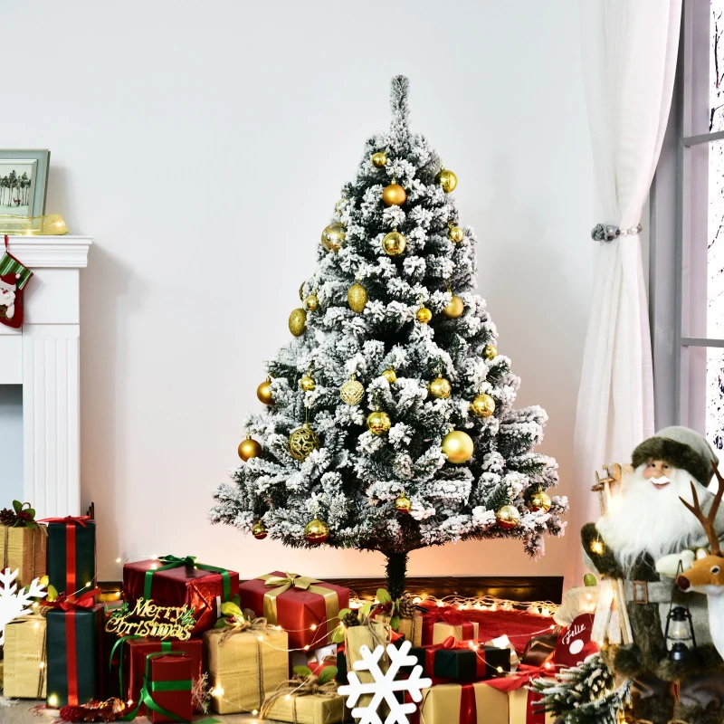 HOMCOM Árbol de Navidad 140cm Artificial Árbol de Pino Decoración Navideña con Soporte Metálico 400 Ramas Verde y Blanco PVC