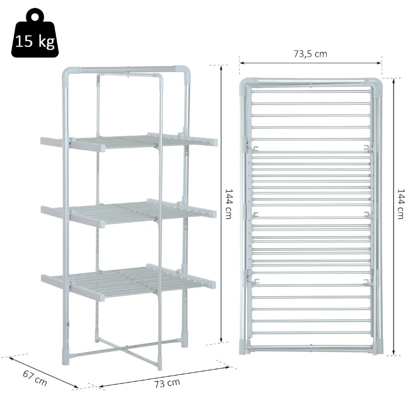 HOMCOM Tendedero Eléctrico Plegable 3 niveles Secador de Ropa con 30 Barras de Aluminio Caliente 73x67x144cm