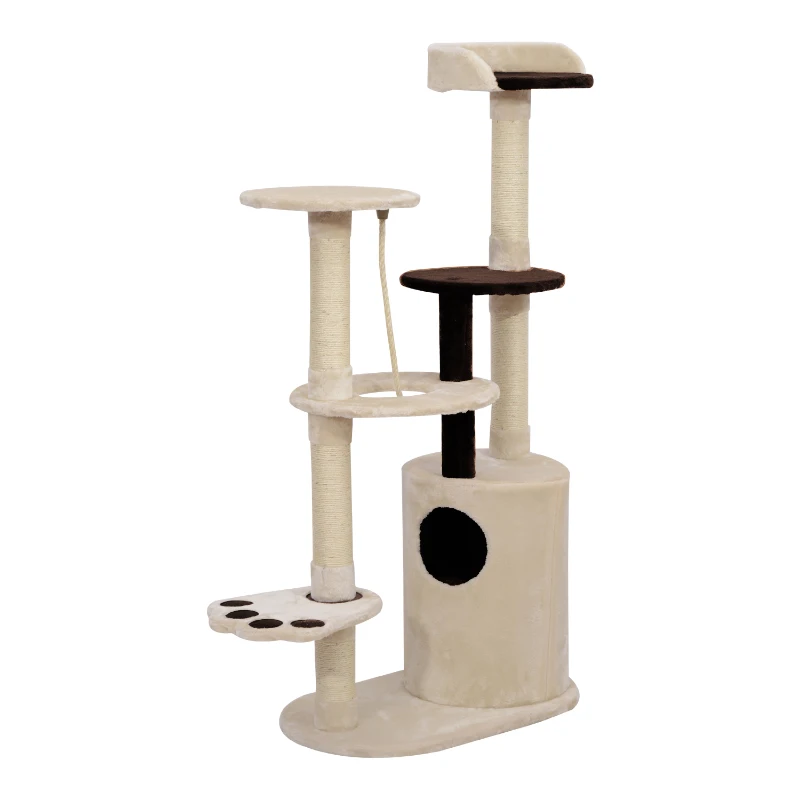 PawHut Rascador Árbol Para Gatos con Cuerda de Cáñamo para Jugar y Arañar Color Beige 41x70x140cm