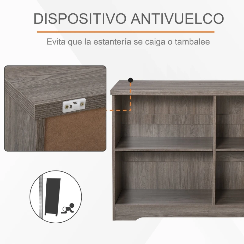 HOMCOM Estantería de Madera Librería Biblioteca de 4 Compartimentos con Baldas Ajustables para Libros Archivos 119,5x29,5x76,5 cm Marrón nogal