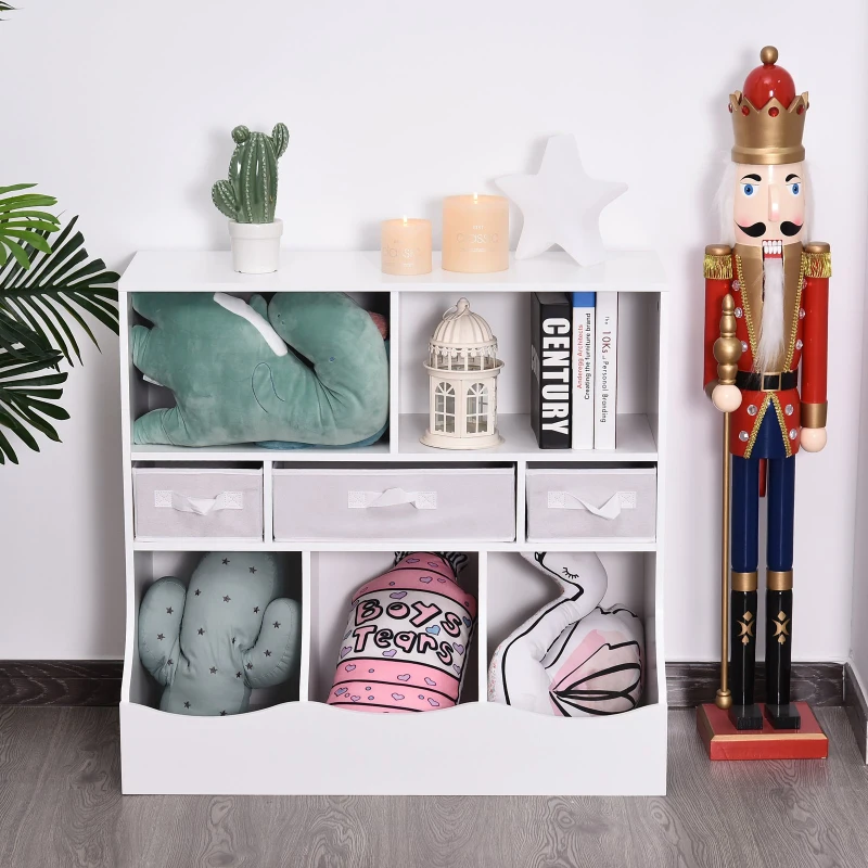 HOMCOM Estante Organizador para Juguetes Libros Estantería de Almacenamiento Habitación Infantil de 3 Niveles 8 Cajas