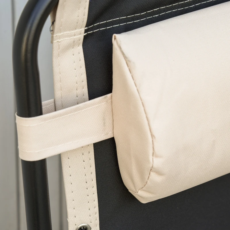 Outsunny Tumbona Plegable y Reclinable de Acero con Portavasos Reposacabezas Extraíble y Reposabrazos para Exterior Jardín 90x75x110 cm Beige