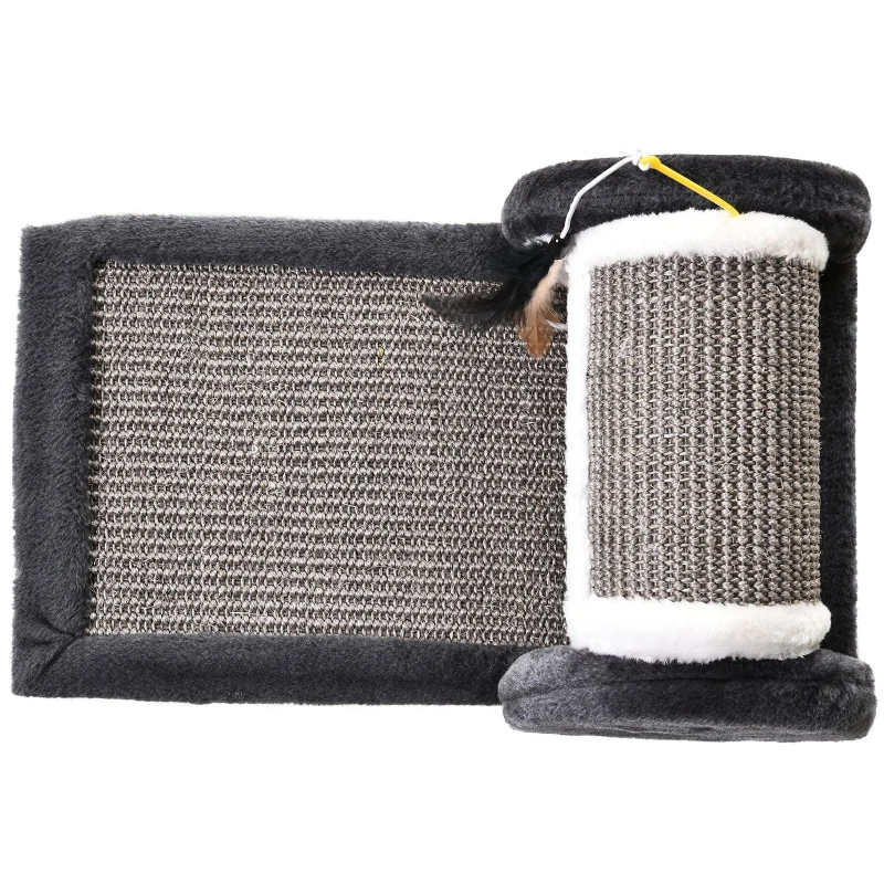 PawHut Rascador para Gatos Juguete de Arañar Gato Árbol Rascador Centro de Actividad Rodillo y Panel Cubierta de Sisal Natural 45x25x16 cm