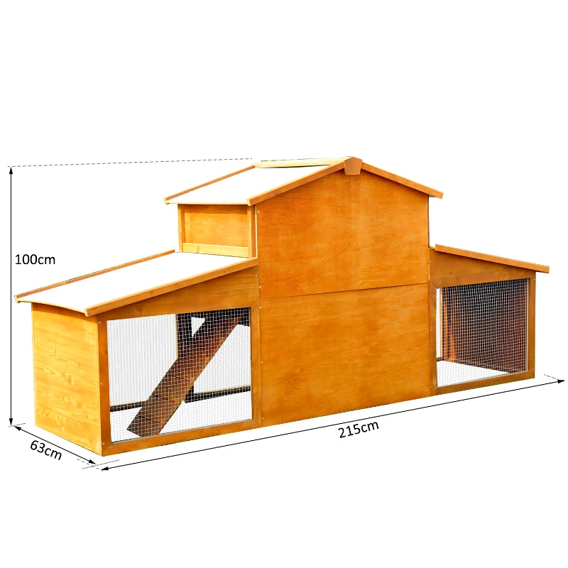 PawHut® Conejera de Exterior Casa para Animales 215x63x100cm Madera