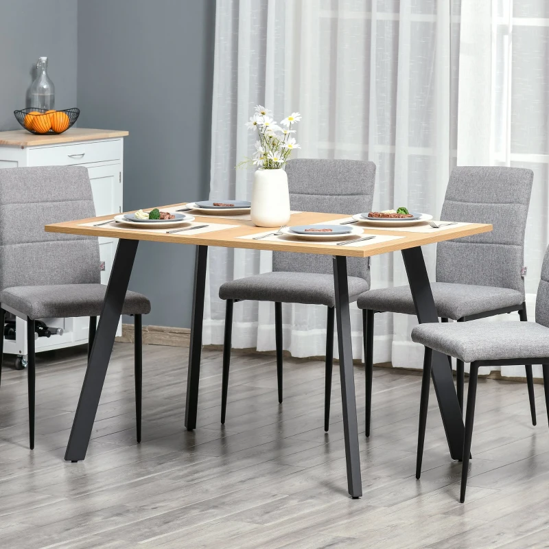 HOMCOM Mesa de Comedor Rectangular Mesa de Cocina Salón Moderna con Patas de Metal y Almohadillas Ajustables 120x80x76 cm Color Roble