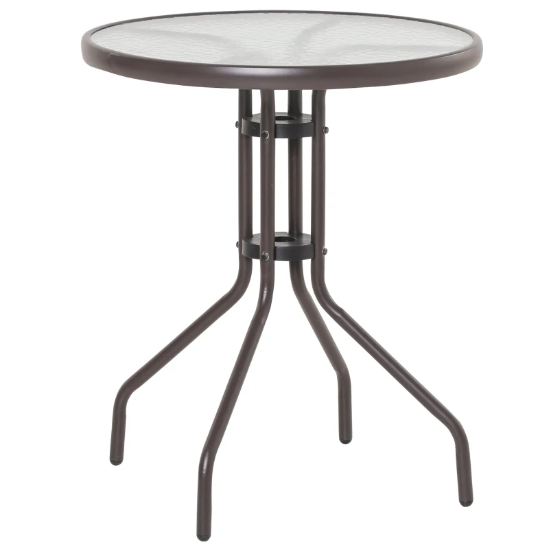 Outsunny Conjunto de Muebles de Jardín Ratán Set de 2 Sillas 58x54x73 cm y 1 Mesa Redonda de Vidrio Templado Ø60x70 cm Marco de Acero para Patio Terraza Balcón Marrón