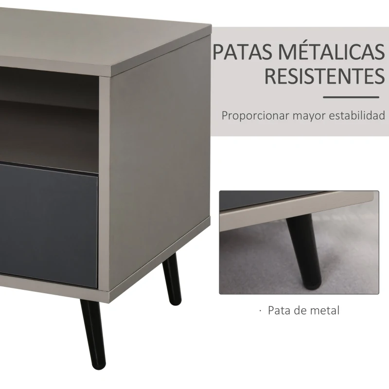 HOMCOM Mesita de Noche Mesita Auxiliar con 1 Cajón Estante Abierto y Patas de Metal Elegante Minimalista para Dormitorio Salón 40x40x45 cm Gris