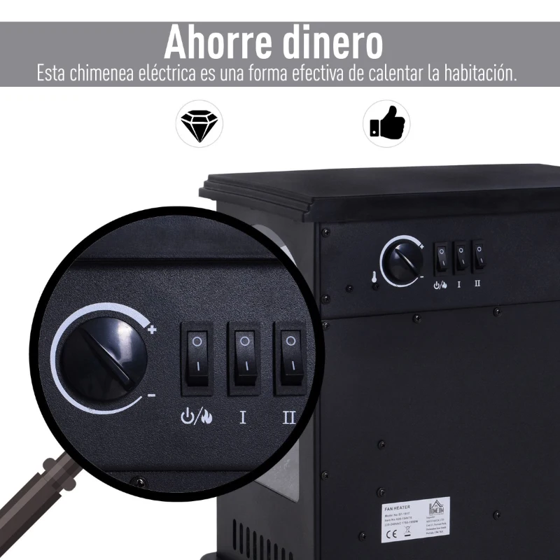 HOMCOM Chimenea Eléctrica de Pie Movible y Decorativo Calefactor Estufa 975/1950W Llama LED con Termostato 41x25.4x52cm