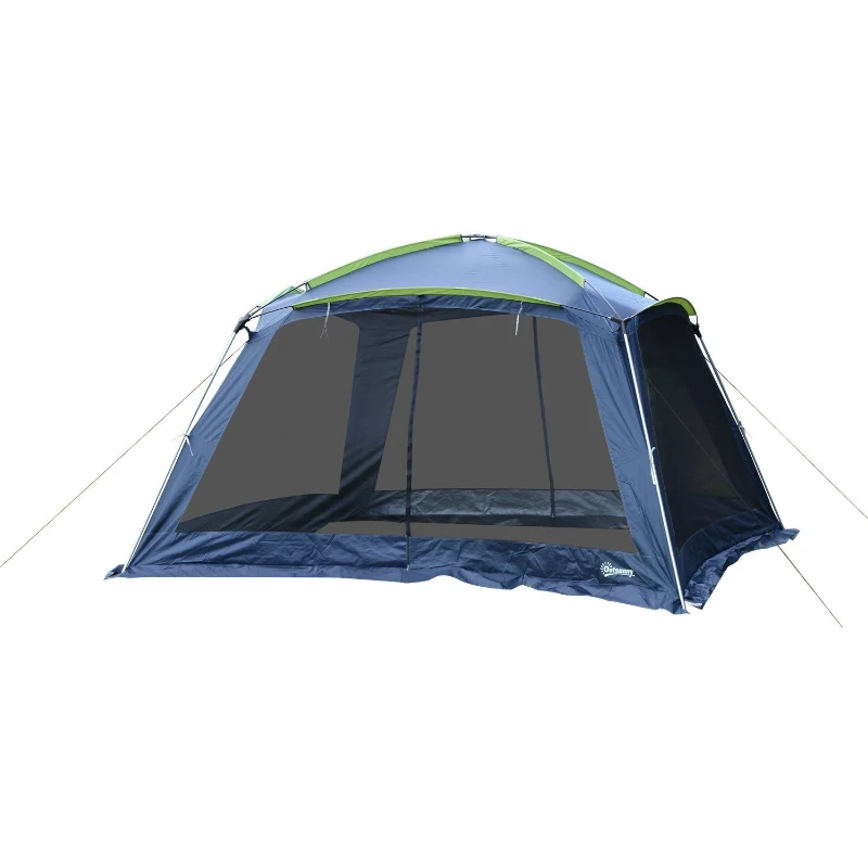 Outsunny Carpa tipo Avancé Plegable para Camping - Azul Oscuro - Tela Oxford 210D - 365x365x220cm