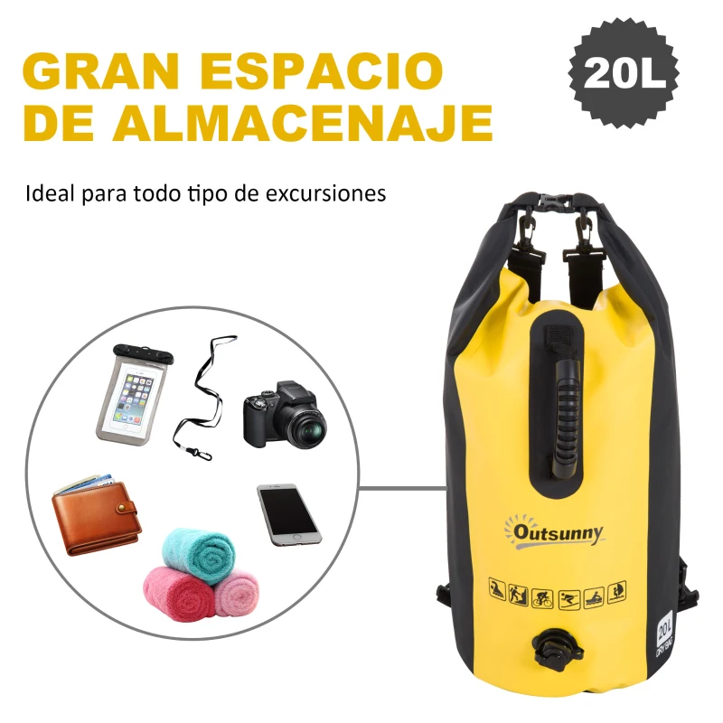 Bolsa Estanca 20L PVC Bolsa Seca Impermeable Mochila con Correa Ajustable para Deporte Aire Libre Φ25x61cm