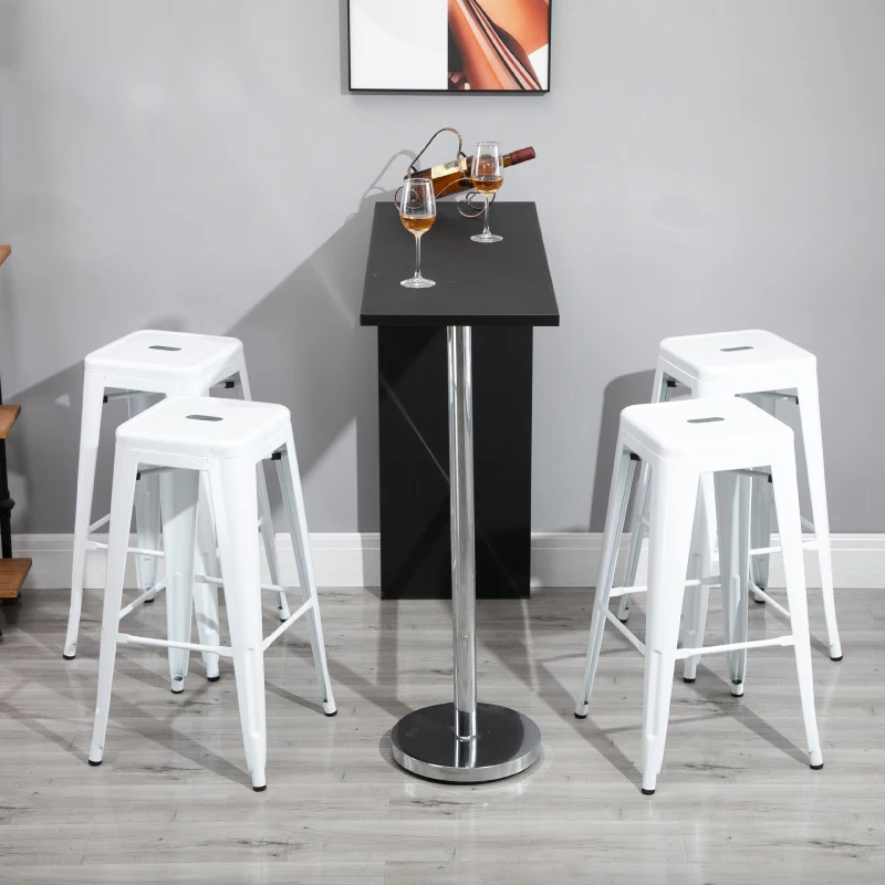 HOMCOM Conjunto de 4 Taburetes de Bar Estilo Industrial Apilables y con Reposapiés Aptos para Interiores y Exteriores 43x43x76 cm Carga Hasta 120kg Color Blanco