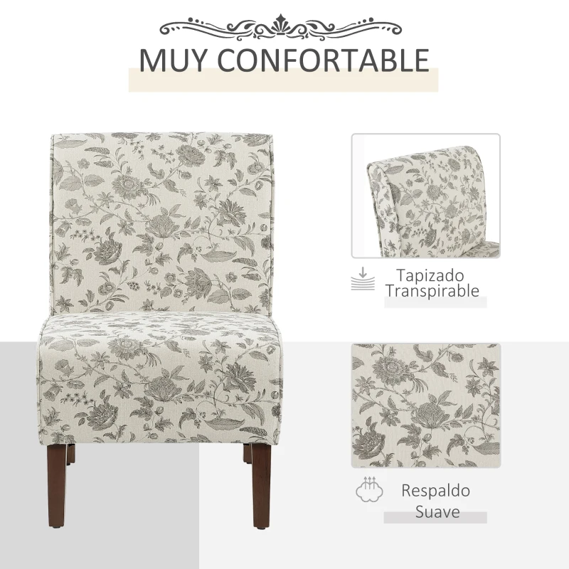 HOMCOM Butaca Sillón de Comedor Salón sin Brazos Silla Individual con Asiento Acolchado y Patas de Madera 57x76x83,5 cm Estampado Floral