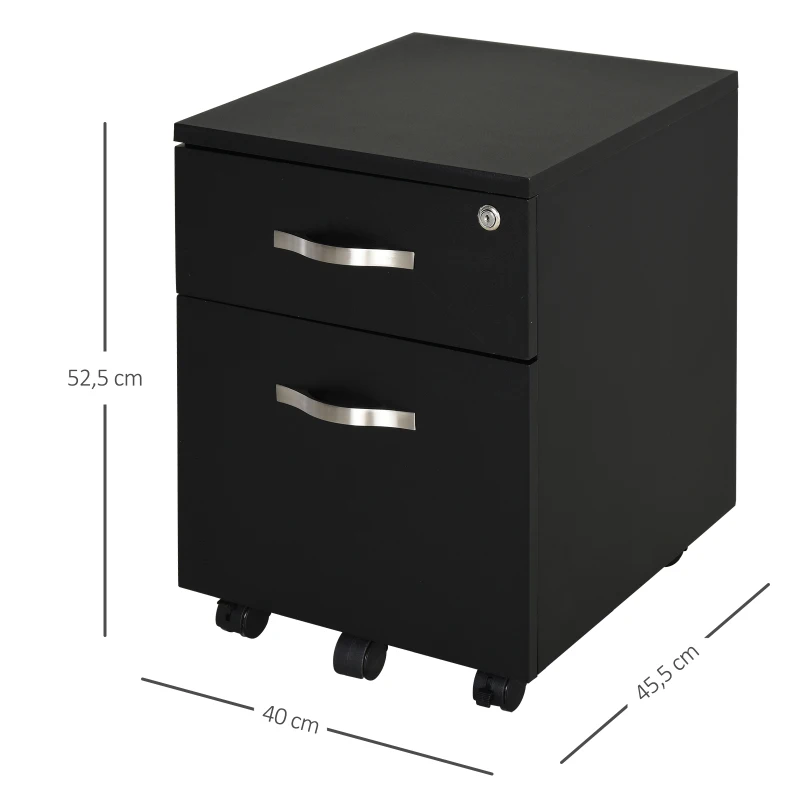 HOMCOM Gabinete de Archivos Móvil con 2 Cajones Armario para Oficina Estudio Ruedas con Frenos Llave Riel Colgante 40x45,5x52,5cm