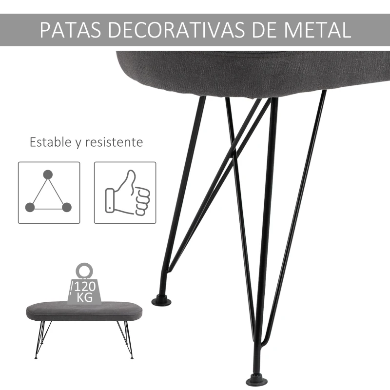 HOMCOM Banco de Cama Otomano Taburete Sofá Acolchado con Patas de Metal Horquilla para Sala de Estar Pasillo Dormitorio 106x35x45 cm Gris