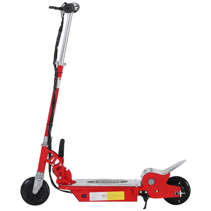 HOMCOM Patinete Eléctrico Niño Scooter Plegable Rojo Patinete Eléctrico Scooter Plegable con Manillar y tipo Monopatín con Freno y Caballete 120W Carga 50kg 81.5x37x96cm (Rojo)